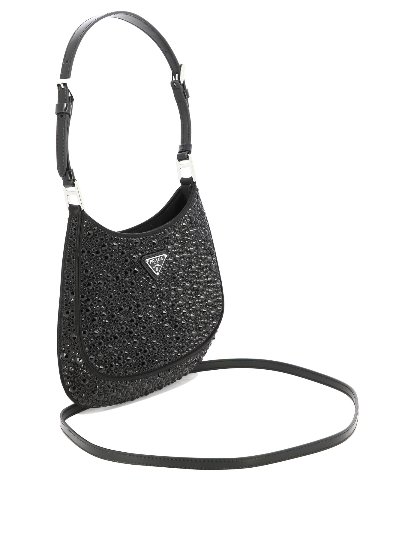 PRADA Black   Prada Cleo satin bag with crystals